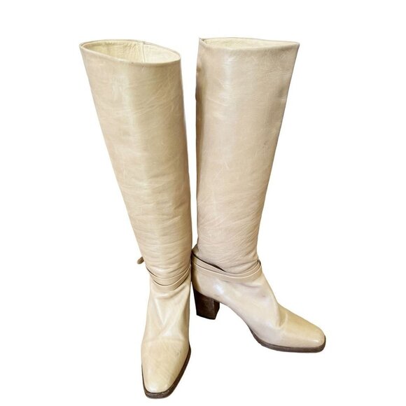 Joan & David Couture Narrow Leather Pull On Tan Boots sz(7) - Picture 1 of 8